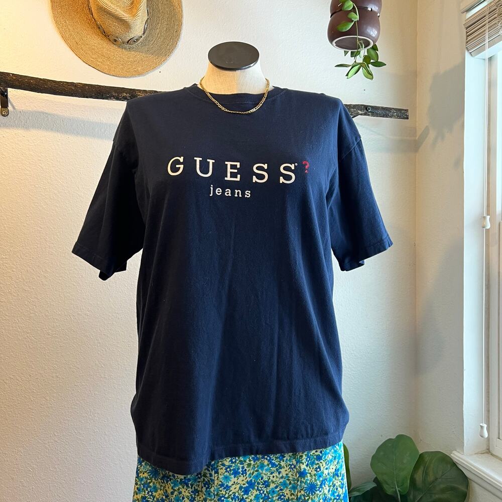 Guess Vintage Blue 100% Cotton USA Oversized Short Sleeve T Shirt Size Large